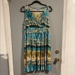 NY Collection‎ Blue and Tan Sleeveless Midi Dress Size L